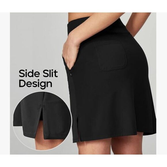 Heathyoga Black Tennis Golf Skort Side Slit Pockets Built-In Shorts NWT Size L - Picture 2 of 6